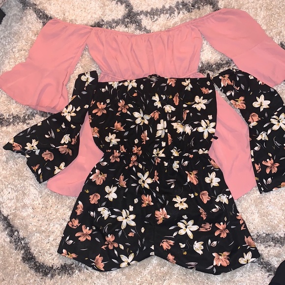 2 ROMPER BUNDLE/ Pink chiffon & black floral